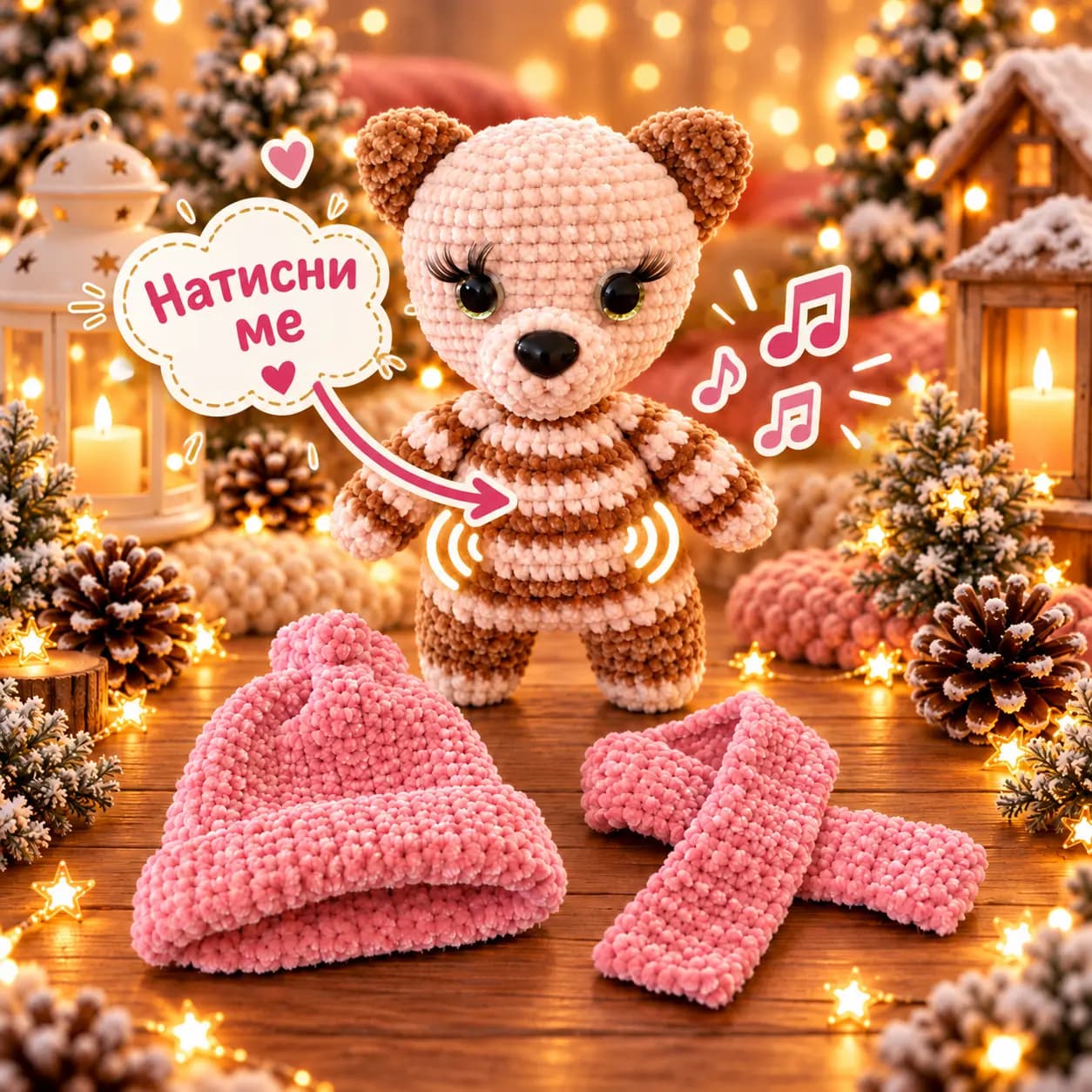 Mitsi the Kitten - An Adorable Handmade Crochet Cutie with Sound, Hat and Scarf